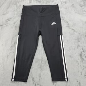 Adidas Leggings Womens L Black White Primegreen 3 Stripe 3/4 Length Crop Tights
